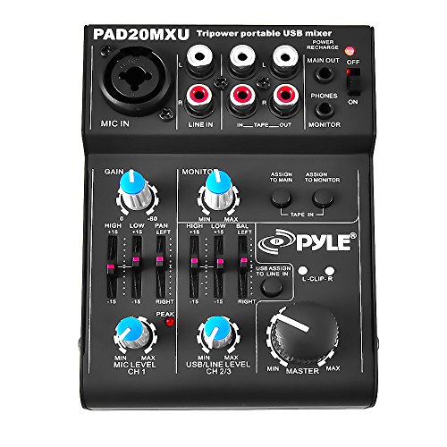  Pyle 5 Channel Audio Mixer - DJ Sound Controller Interface with  USB Soundcard for PC Recording, XLR 3.5mm Microphone Jack, 18V Power, RCA  Input and Output for Professional and Beginners -PAD20MXU 